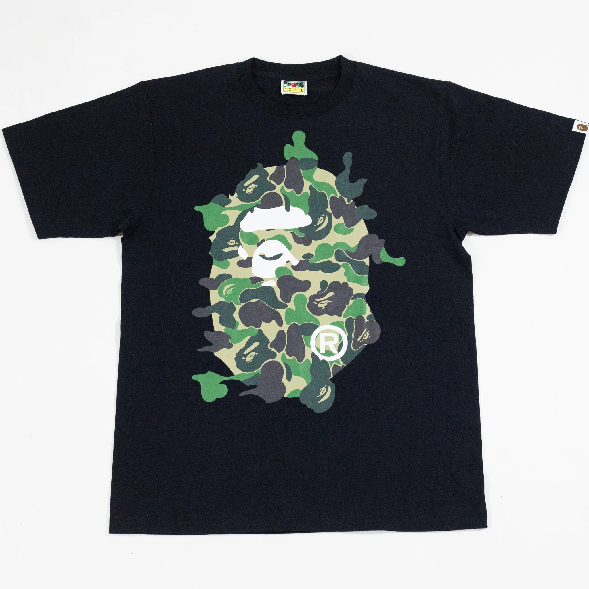 Camiseta BAPE Head ABC Camo Rubuild Preta e Verde