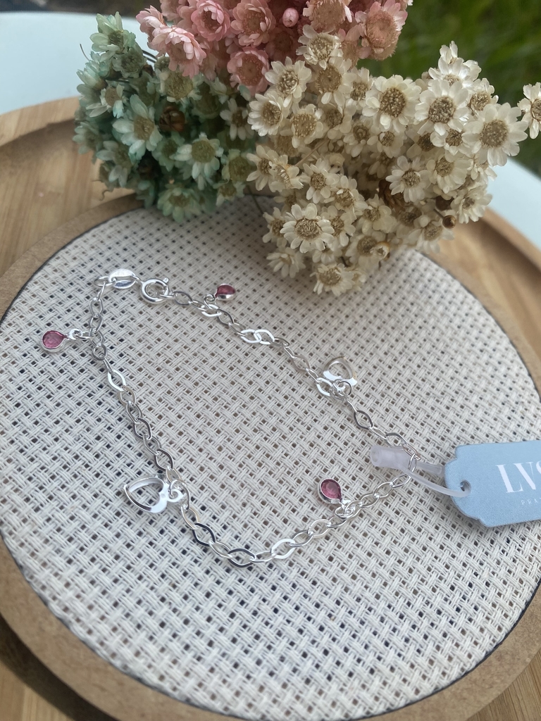 Pulseira Ponto de Luz Rosa com Coração