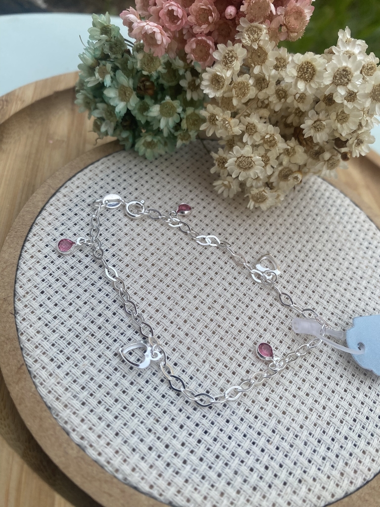 Pulseira Ponto de Luz Rosa com Coração