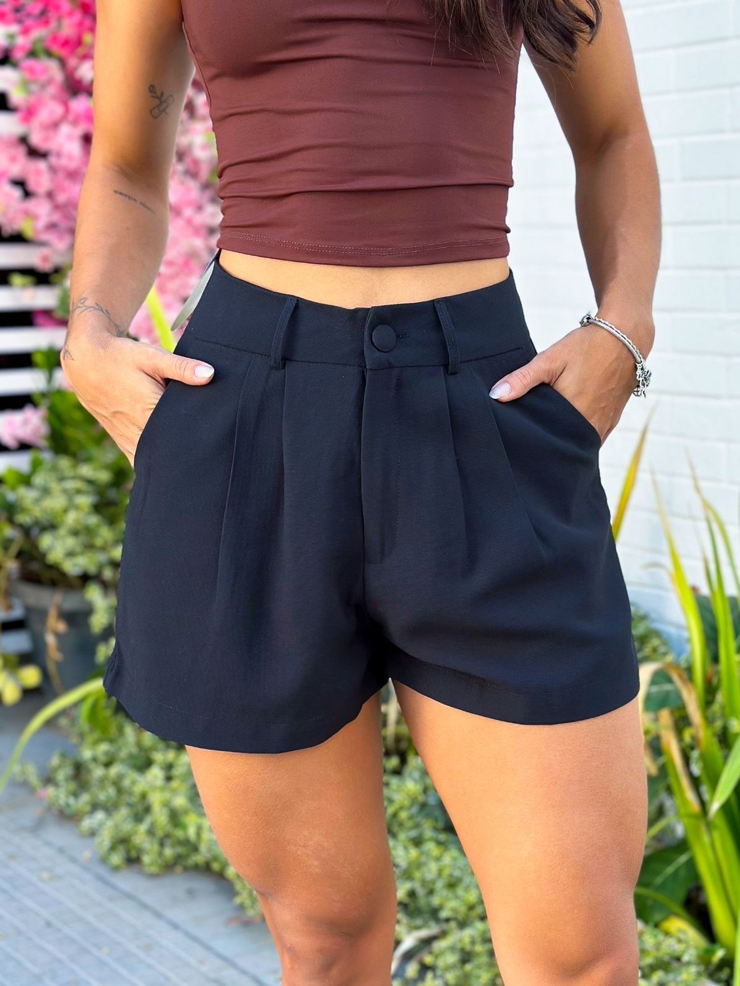 Short alfaiataria marrant Preto