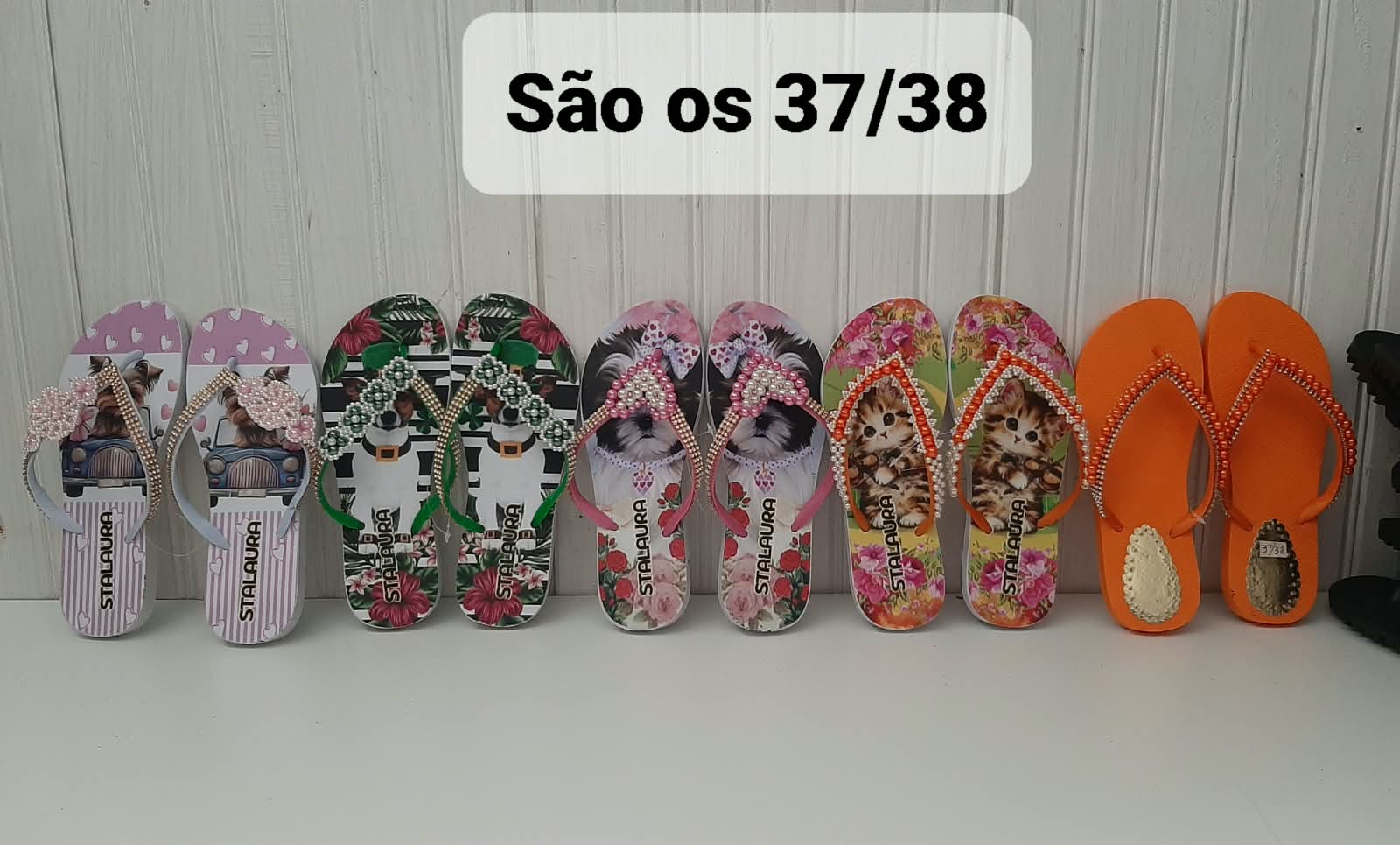 Kit 5 Pares Chinelo Feminino Stalaura Decorado Atacado 37/38